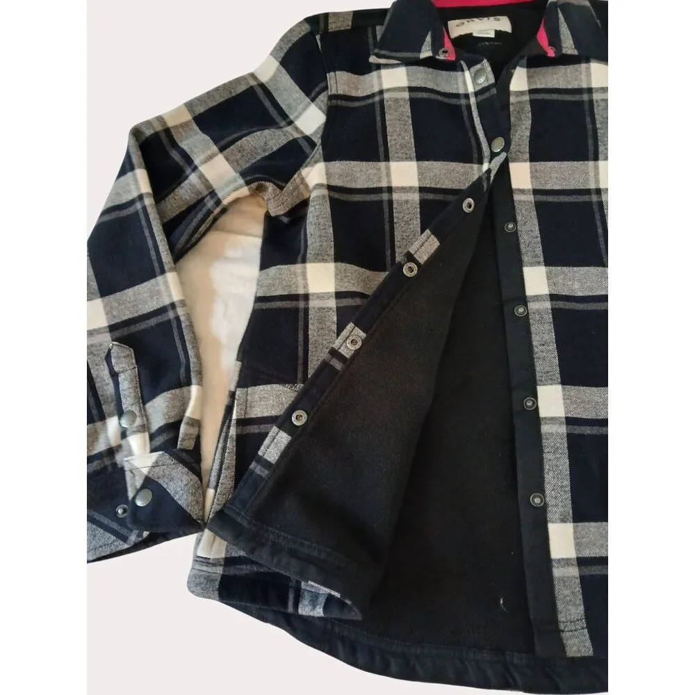 Orvis Womens Plaid Flannel Shirt Jacket Black Gray Snap Button Front S Pockets - Picture 11 of 16